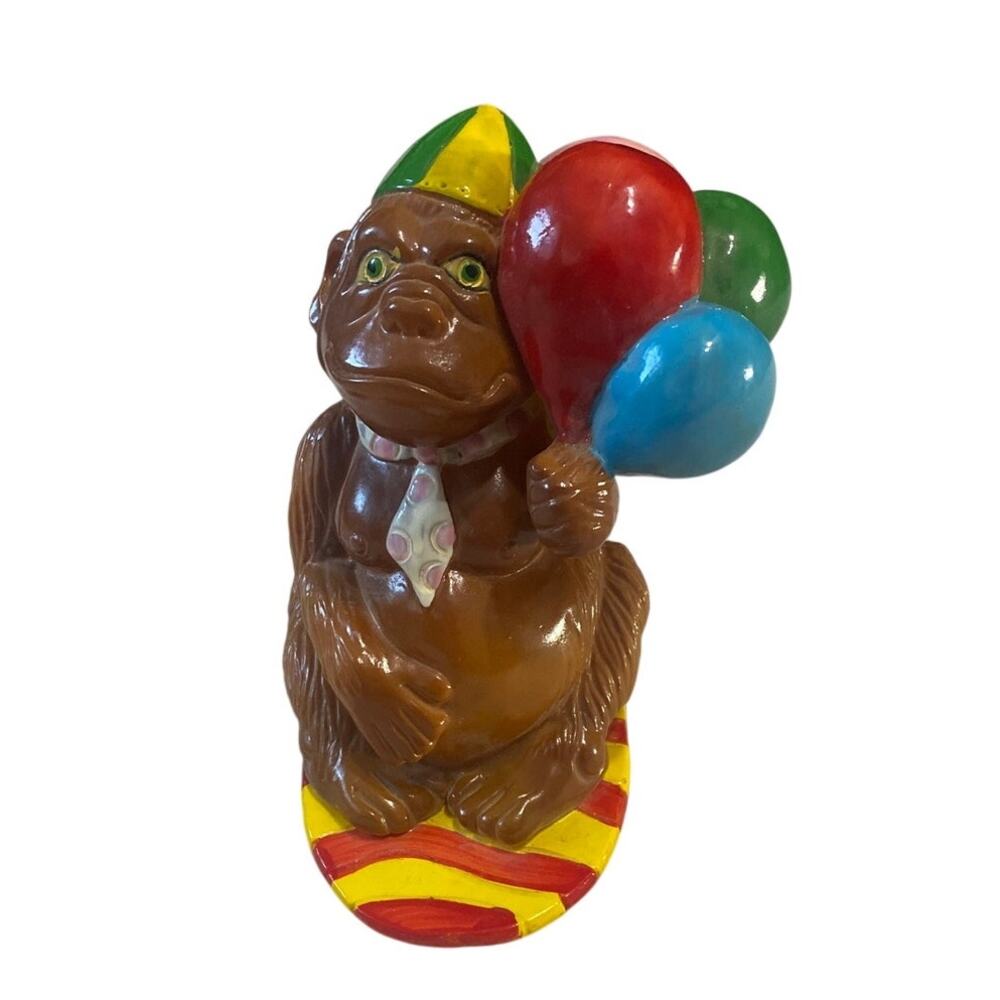 Vintage 1984 Small World Importing Monkey On Skateboard Coin Bank Balloons Toy